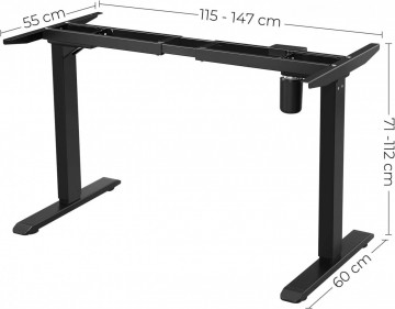 Cadru pentru birou electric reglabil negru din metal, 115-147 x 60 x 71-112 cm, Songmics - Img 5