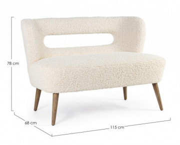 Canapea alba din lana si lemn de Pin cu 2 locuri, 115 cm, Cortina Bizzotto - Img 2