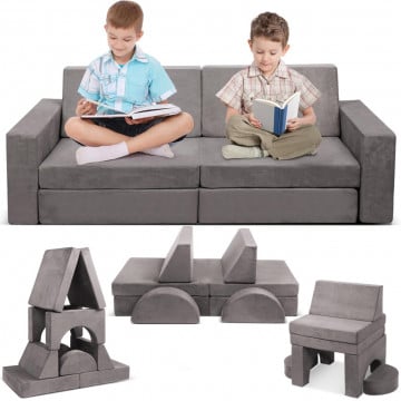 Canapea modulară de joacă pentru copii Moises, 10 piese din spumă, catifea gri, 140 cm
