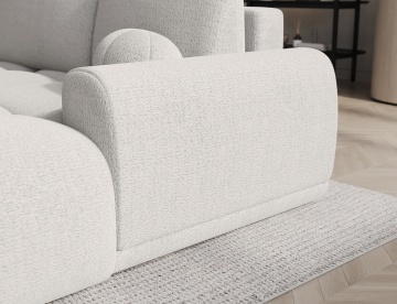 detaliu braț colțar Vittario alb Royal 01 cu formă rotunjită și material textil