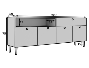 Comoda alba, 200x75x40 cm, Dullum, Eltap - Img 11