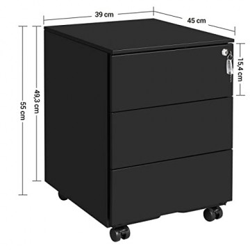 Corp mobil pentru birou / rollbox, 45 x 39 x 55 cm, metal, negru, Songmics - Img 7