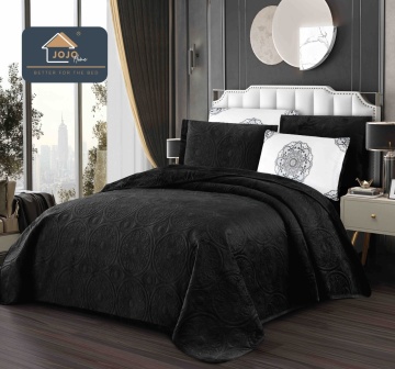 Cuvertură catifea 5 piese 220×240 cm negru | Matlasată | Model Mandala | Jojo Home