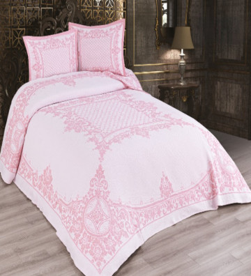 Cuvertura de pat, bumbac, 3 piese, rose, pudra, CJD-18