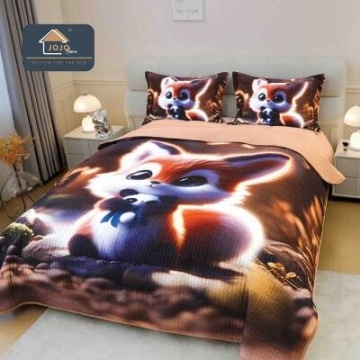 Cuvertură matlasată 5D maro cu vulpiță JOJO HOME – 3 piese