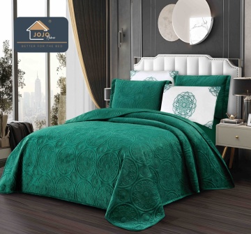 Cuvertură matlasată catifea 5 piese 220×240 cm | Verde Smarald | Model Mandala | Jojo Home