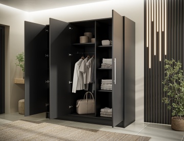 Dulap cu 3 usi si oglinda Alarica 180x60x200 cm – Negru – fotografie de prezentare a produsului