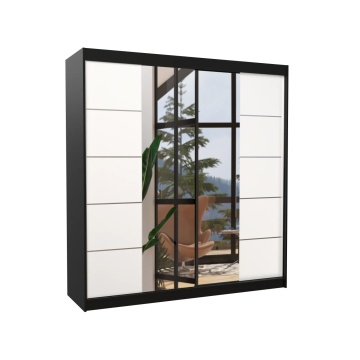 Dulap cu uși glisante DALMATIA – cu oglindă – 200x58x215 cm – Negru / Alb