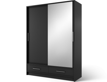Dulap cu uși glisante si oglinda Estantte II, 150x60x200 cm – Negru