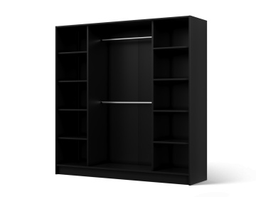 Dulap Lunara cu uși batante – 4 uși – 200x51x200 cm – cu oglindă – Negru – Varianta 2 - Img 3