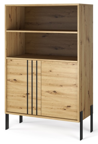 Comodă înaltă Nexo ADRK stejar artisan vedere laterală cu accente decorative negre