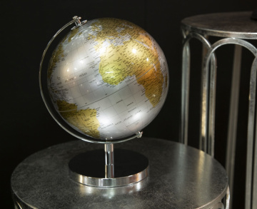 Glob decorativ argintiu din metal, ø 25 x h34 cm, Mappamondo Mauro Ferreti - Img 5