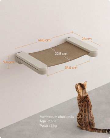 Hamac de perete, 46,6 x 28 x 7,4 cm, PAL / textil, maro / grej, Feandrea – fotografie de produs pe fundal neutru