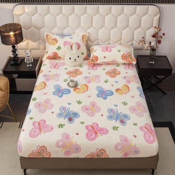 Husă de Pat Cocolino Crem cu Fluturi Multicolori | 3 Piese | Elastic Perimetral | Jo-Jo Home