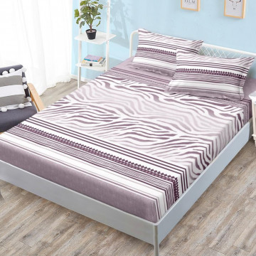 Husa de pat cu elastic si 2 fete de perna, tesatura tip finet, pat 2 persoane, mov deschis, HBFJ-172