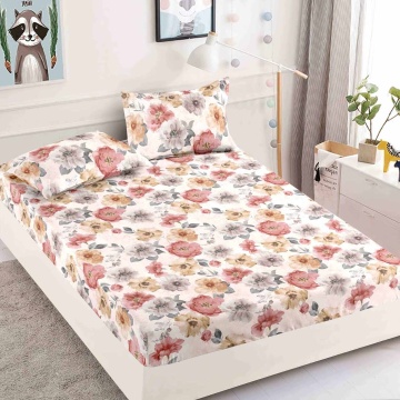 Husa de pat cu elastic si 2 fete de perna, tesatura tip finet, pat 2 persoane, gri / roz, HBF-272