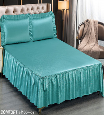 Husa de pat cu volan, material tip saten, pat 2 persoane, turquoise, H400-07 - Img 3