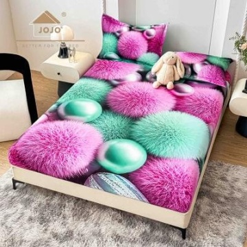Husă de pat Finet 5D roz cu bile decorative + 2 fețe de pernă | JoJo Home