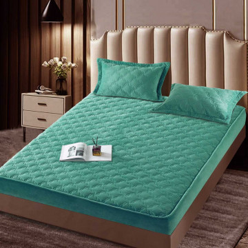 Husa de pat matlasata si 2 fete de perne din catifea, cu elastic, model tip topper, pentru saltea 140x200 cm, turquoise, HTC-28 - Img 4