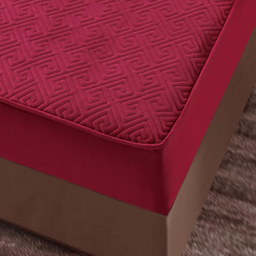 Husa de pat matlasata si 2 fete de perne din catifea, cu elastic, model tip topper, pentru saltea 160x200 cm, magenta, HTC-44 - Img 2