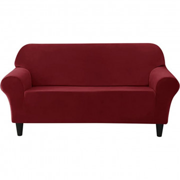 Husa elastica din catifea, canapea 2 locuri, cu brate, rosu, HCCJ2-11 - Img 1