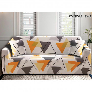 Husa elastica moderna pentru canapea 3 locuri + 1 față de perna CADOU, cu brate, alb / portocaliu, HES3-81 - Img 1