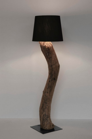 Lampadar negru din lemn de teak si bumbac, E27 60W, Kleta Bizzotto - Img 4