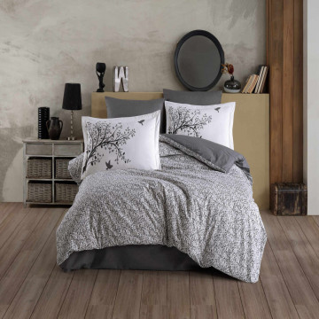 Lenjerie de pat, 100% bumbac, tesatura poplin, pat 2 persoane, alb / gri, Arianna