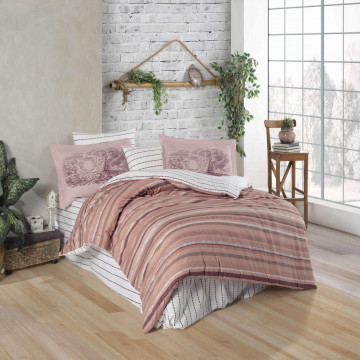 Lenjerie de pat, 100% bumbac, tesatura poplin, pat 2 persoane, alb / roz, Talisa