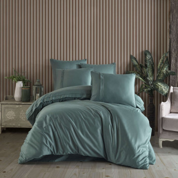 Lenjerie de pat, 100% bumbac, tesatura satin, pat 2 persoane, 6 piese, verde smarald, Plain