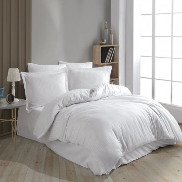 Lenjerie de pat, 100% bumbac, tesatura satin, pat 2 persoane, alb, Diamond Damasc