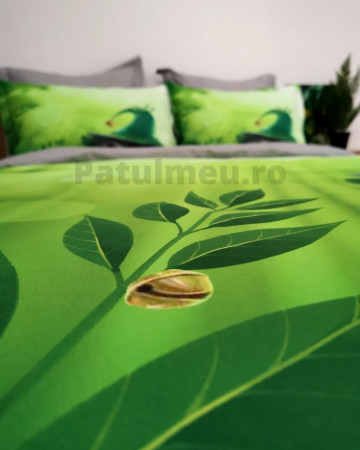 Lenjerie de pat cu 2 fete, imprimeu 3D, tesatura tip finet, pat 2 persoane, verde, 6 piese, A2-14 - Img 4