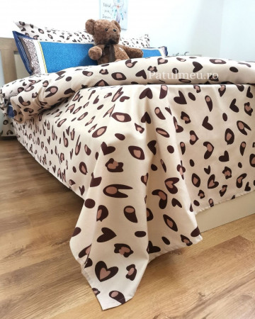 Lenjerie de pat cu 2 fete, imprimeu 3D, tesatura tip finet, pat 2 persoane, crem / albastru, 6 piese, A2-16 - Img 4