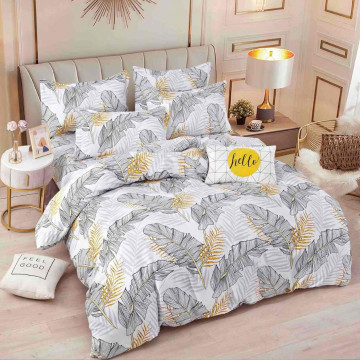 Lenjerie de pat cu elastic, tesatura tip finet, pat 2 persoane, antracit, 6 piese, FNJE-121