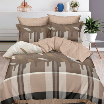 Lenjerie de pat cu elastic, tesatura tip finet, pat 2 persoane, maro, 6 piese, T216