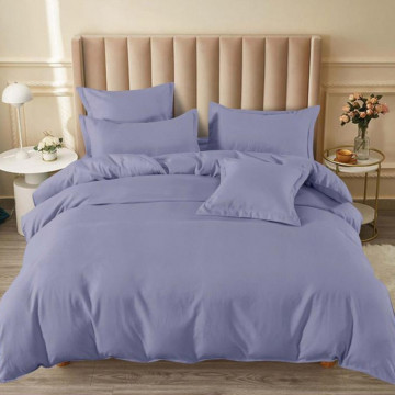 Lenjerie de pat cu elastic, tesatura tip finet, uni, pat 2 persoane, lila, 6 piese, FNE-170 - Img 1
