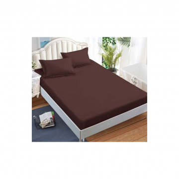 Lenjerie de pat cu elastic, tesatura tip finet, uni, pat 2 persoane, maro inchis, 6 piese, FNE-180 - Img 2