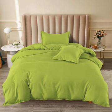 Lenjerie de pat cu elastic, uni, tesatura tip finet, pat 1 persoana, verde, 4 piese, FJ1-77 - Img 2