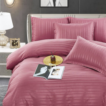 Lenjerie de pat, damasc, roz, 6 piese, pat 2 persoane, Jo-Jo, DM-065 - Img 4