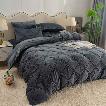 Lenjerie de pat din catifea, cu pliuri, 4 piese, pat 2 persoane, negru, LCPJ-06 - Img 2