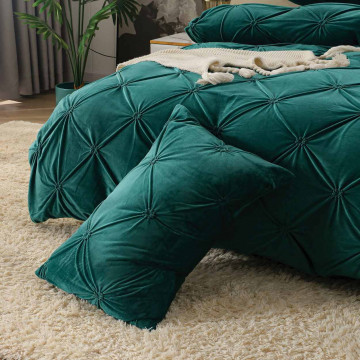 Lenjerie de pat din catifea, cu pliuri, 4 piese, pat 2 persoane, verde, LCPJ-02 - Img 4