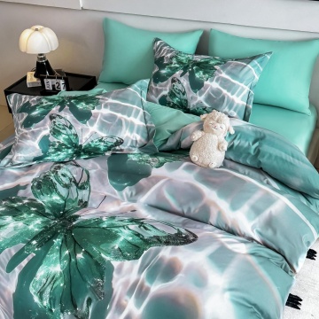 lenjerie 5d fluturi verde pastel pentru pat o persoană