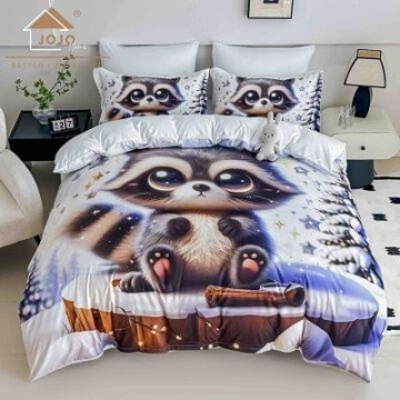 Lenjerie de pat din finet 5D Alb-Gri cu Raton JOJO HOME – 6 piese