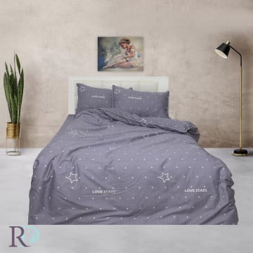 Lenjerie de pat pentru copii, 100% bumbac, tesatura satin, gri albastrui, Roxyma Dream Stars - Img 1