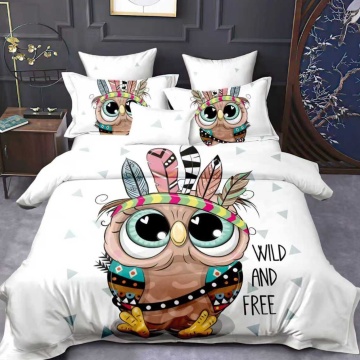 Lenjerie Finet 3D 6 Piese | Model Bufniță Colorată „Wild and Free” | Pat Dublu | Johnny Home Pucioasa