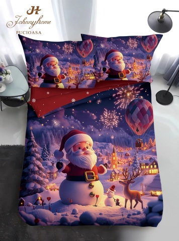 Lenjerie Finet Crăciun 4 Piese | Santa Snow Village | 1 Persoană | Johnny Home