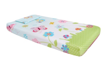 Lenjerie patut bebe, SomnART, cearceaf pat 60x120x10 cu elastic, cearceaf pilota 80x110, perna joasa 20x35, Flori - Img 5