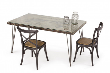 Masa dining pentru 6 persoane antichizata din sticla temperata si metal, 160 cm, Atlantida Bizzotto - Img 8