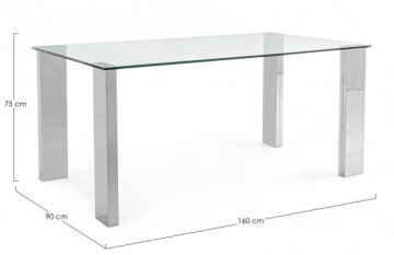 Masa dining pentru 6 persoane transparenta/crom din sticla temperata, 160 cm, New Arley Bizzotto - Img 2