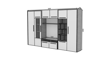 Mobilier living MARIO – 320x45x200 cm – Alb lucios / Mont Blanc Dark - Img 3